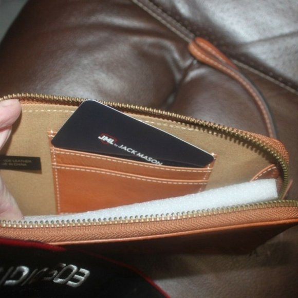 JML Jack Mason Tan Leather Embossed Auburn Tigers wristlet tassel zip close New… - Picture 4 of 5